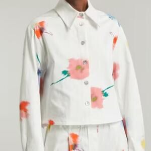 SLEEPER NWT Safari Flower Print Cropped Button Down Shirt Women's Size S/M